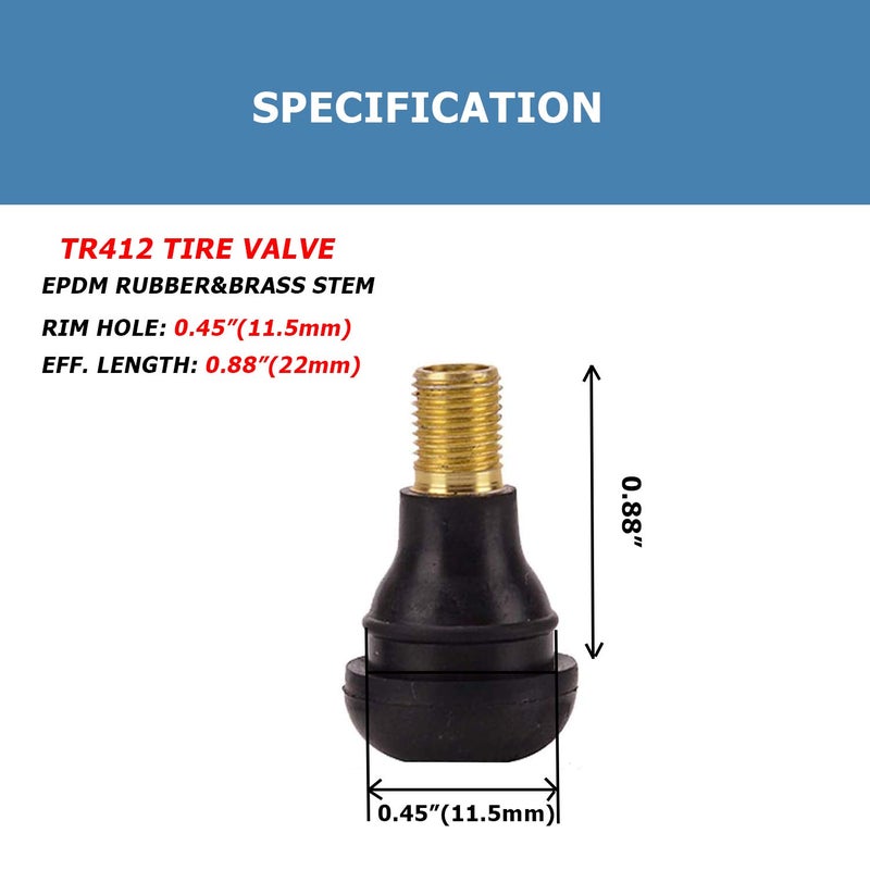 EZISOE 50 Pcs TR412 Black in Standard Length Stem Snap Rubber Valve Stems,TR412 tire Valve stem for Off-Road Trucks ATV,SUVs,RVs with Tubeless 0.453in 11.5mm Rim Holes on Vehicles - Image 5